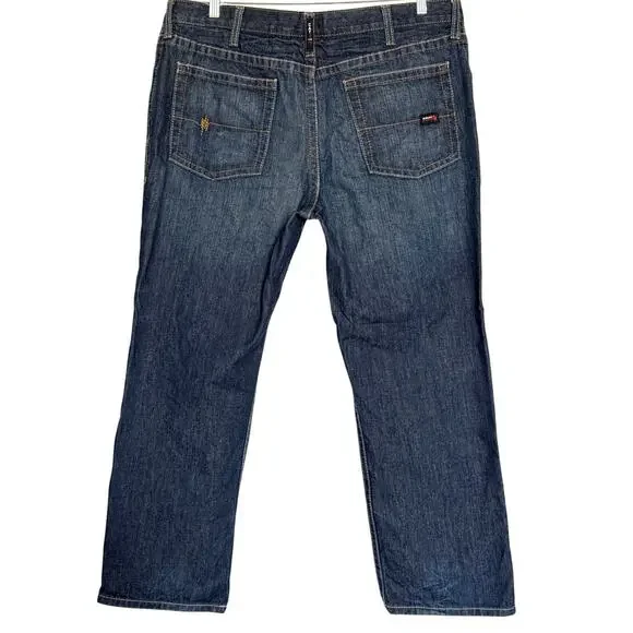 Ariat Jeans Mens 42x30 FR M4 Relaxed Low Rise Boot Cut Dark Wash Denim Work EUC